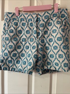 LOFT Teal Medallion Print Shorts on Cream Base